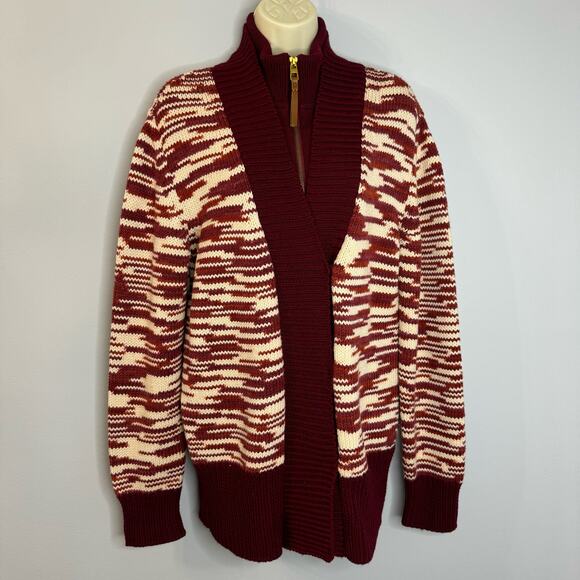 TORY BURCH Olivia Merino Wool Zip Front Cardigan Red Cordovan Women's M - Picture 8 of 16